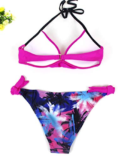 Voqeen Conjunto de Bikini Push up Bralette Mujer Bikini con Cuello Halter Acolchado Traje de baño de Cintura Baja Trajes de baño Adecuado Viajes Playa Bañador Trajes (H, M)