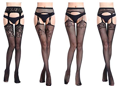 Voqeen Medias Lencería Liguero Muslo Panti Medias, Sexy Medias de Rejilla para Mujer Fishnet Tights Pantimedias
