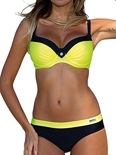 Voqeen Mujer Bikini de Gradiente de Color Establece Retro Empuja hacia Arriba Dos Piezas Acolchadas Lunares/Rayas/Cristal Impresa Ropa de Playa Traje de baño