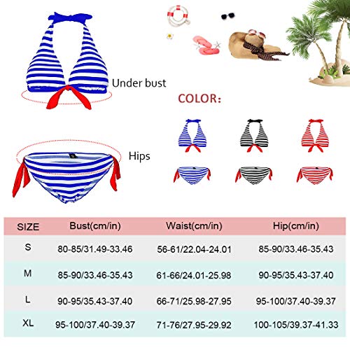 Voqeen Mujer Bikini Rayas Cabestro Traje de baño Acolchado Ropa de Playa de Dos Piezas