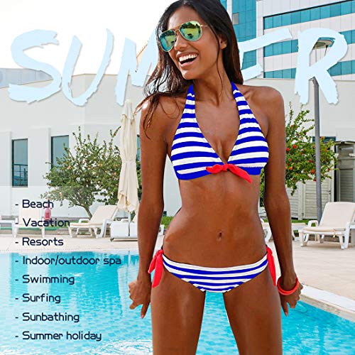 Voqeen Mujer Bikini Rayas Cabestro Traje de baño Acolchado Ropa de Playa de Dos Piezas