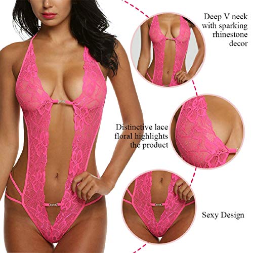 Voqeen Mujer Lencería Sexy de Encaje Ropa de Dormir Transparente para Sexy Conjunto Sexy Babydoll Sin Respaldo
