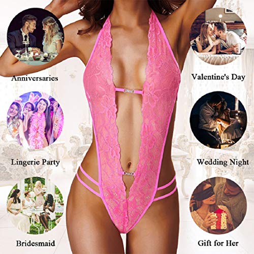 Voqeen Mujer Lencería Sexy de Encaje Ropa de Dormir Transparente para Sexy Conjunto Sexy Babydoll Sin Respaldo