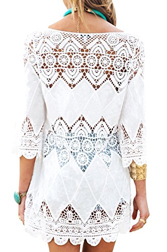 Voqeen Mujeres Ahuecar Bikini Gancho Flor Cubrir Blusa Traje de baño Vestido de Playa (Blanco, Un tamaño)