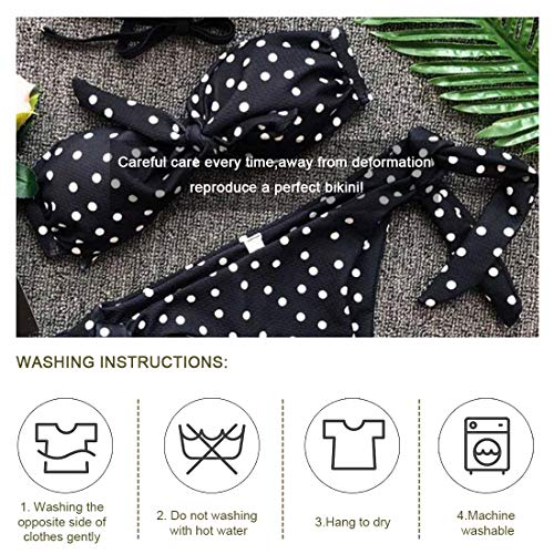 Voqeen Mujeres Cuello Halter Sin Tirantes Bandeau Giro Hacer Subir Lunares Conjunto de Bikini Traje de baño