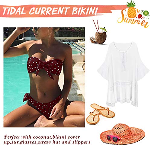 Voqeen Mujeres Cuello Halter Sin Tirantes Bandeau Giro Hacer Subir Lunares Conjunto de Bikini Traje de baño