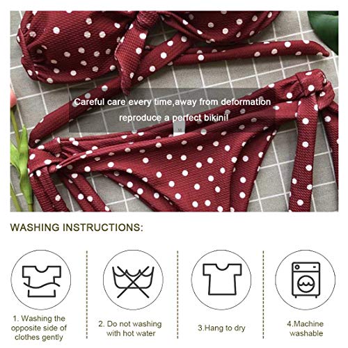 Voqeen Mujeres Cuello Halter Sin Tirantes Bandeau Giro Hacer Subir Lunares Conjunto de Bikini Traje de baño