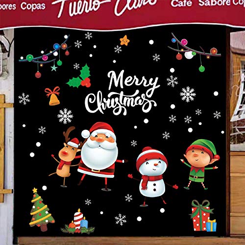 Voqeen Pegatinas de Navidad Calcomanías para ventanas Lindo Decoración de ventanas Santa Claus Adhesivos reutilizables Calcomanías electrostáticas ventanas