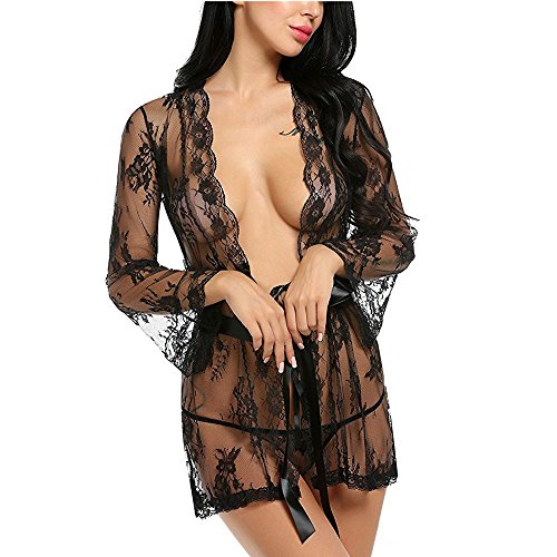 VPASS Lencería Erotica de Mujer, Mujeres Sexy Ropa de Dormir Moda Mujeres Sexy Ropa Interior Camisón Perspectiva de Encaje de lencería Hueca Babydoll Traje Especias Tentación Camisón Pijamas