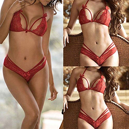 VPASS Lencería Erotica de Mujer, Mujeres Sexy Ropa de Dormir Ropa Interior con Cordones Moda Mujeres Sexy Ropa Interior Camisón Perspectiva de Encaje de lencería Hueca Babydoll Tentación Pijamas