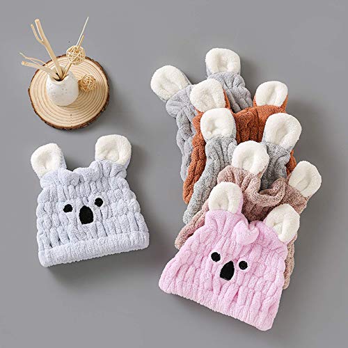 Vqxrhf Gorro de Pelo seco de Lana Coral para niños, Gorro de Ducha de Secado rápido Absorbente de Oso Lindo, Diadema de Microfibra para niños