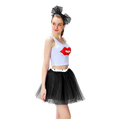 VSTON 80s Disfraz de Disfraces para Mujeres niñas Adultos 80 Vestidos para Mujeres, Accesorios de Fiesta, neón con Faldas tutú relámpago Aros Venda Malla Guantes Cuentas Collar 1980 Fiesta Disfraz