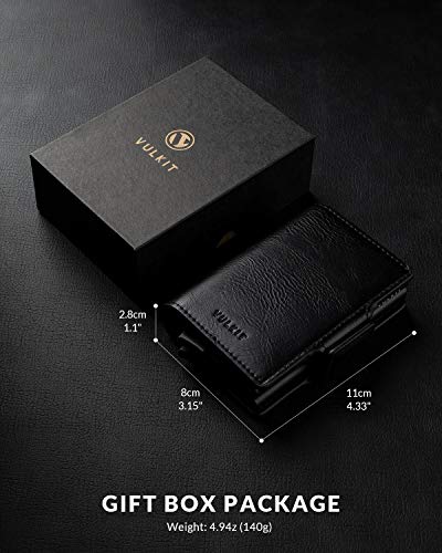 VULKIT Tarjeteros para Tarjetas de Credito Piel con Doppio Metalico Caso Cartera Tarjetero Hombre RFID Bloqueo con Ranuras para Tarjetas y Billetes, Negro