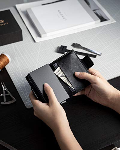 VULKIT Tarjeteros para Tarjetas de Credito Piel con Doppio Metalico Caso Cartera Tarjetero Hombre RFID Bloqueo con Ranuras para Tarjetas y Billetes, Negro