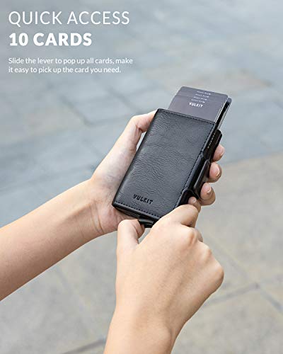 VULKIT Tarjeteros para Tarjetas de Credito Piel con Doppio Metalico Caso Cartera Tarjetero Hombre RFID Bloqueo con Ranuras para Tarjetas y Billetes, Negro