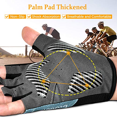 WACCET Guantes Ciclismo Verano Hombre Mujer, Transpirable Antideslizante Medio-Dedo Guantes Bicicleta Montaña con Almohadilla de Gel Guantes Bici para Deportes al Aire Libre (Azul, M)