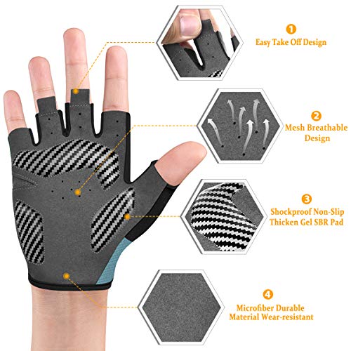 WACCET Guantes Ciclismo Verano Hombre Mujer, Transpirable Antideslizante Medio-Dedo Guantes Bicicleta Montaña con Almohadilla de Gel Guantes Bici para Deportes al Aire Libre (Azul, M)
