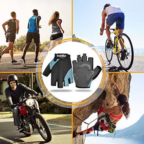 WACCET Guantes Ciclismo Verano Hombre Mujer, Transpirable Antideslizante Medio-Dedo Guantes Bicicleta Montaña con Almohadilla de Gel Guantes Bici para Deportes al Aire Libre (Azul, M)
