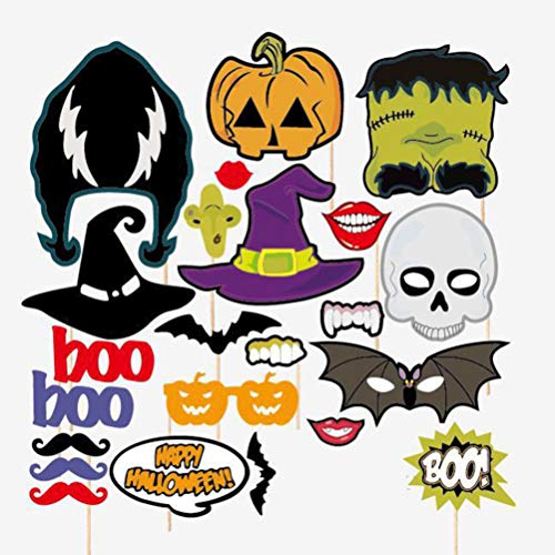 Wakauto 23 Piezas de Accesorios de Foto de Halloween Señalización de Cabeza de Calabaza Sombrero de Bruja Accesorios de Sesión de Fotos de Fiesta de Halloween Truco O Trato Decoración