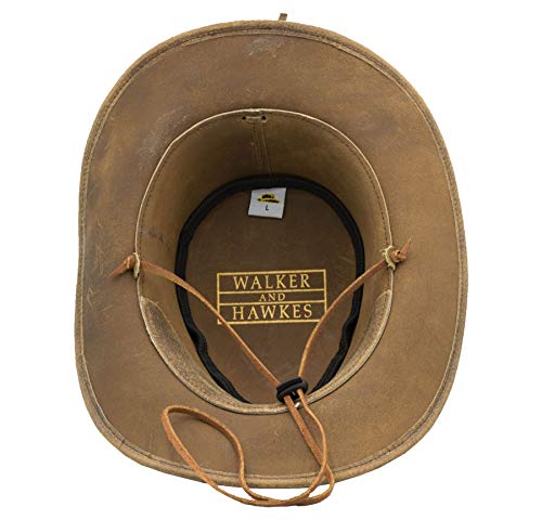 Walker and Hawkes Antique - Sombrero de Vaquero de Estilo clásico - Cuero Vacuno - Marrón Claro - M (58cm)