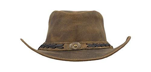 Walker and Hawkes Antique - Sombrero de Vaquero de Estilo clásico - Cuero Vacuno - Marrón Claro - S (57cm)