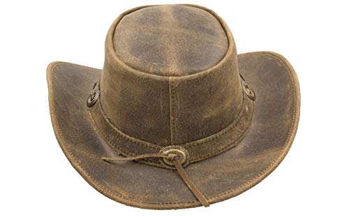 Walker and Hawkes Antique - Sombrero de Vaquero de Estilo clásico - Cuero Vacuno - Marrón Claro - S (57cm)