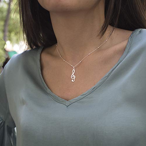 WANDA PLATA Collar con Colgante Clave de Sol para Mujer en Plata de Ley 925, Música, Nota Musical