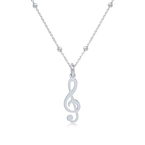 WANDA PLATA Collar con Colgante Clave de Sol para Mujer en Plata de Ley 925, Música, Nota Musical