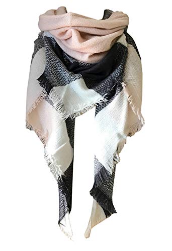 Wander Agio – cálido largo mantón Wraps grandes bufandas de cachemir, Plaid triángulo bufanda - Rosado -