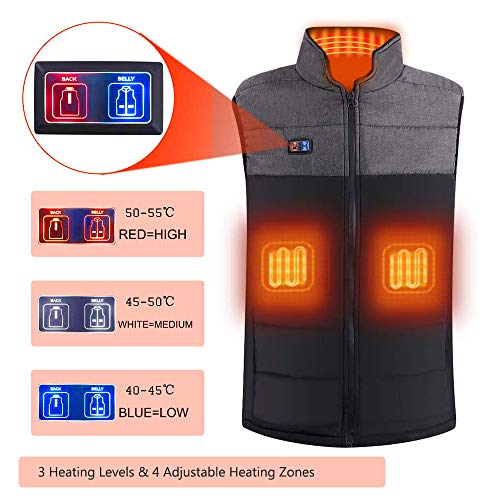 WANFEI Chaleco Calentador Eléctrico, USB Chaleco Térmico Eléctrico, Chaleco Calefactable Lavable Ajustable, Chaleco Cálido Calentado de Invierno para Hombre y Mujer Caza Camping Senderismo Esquí Pesca
