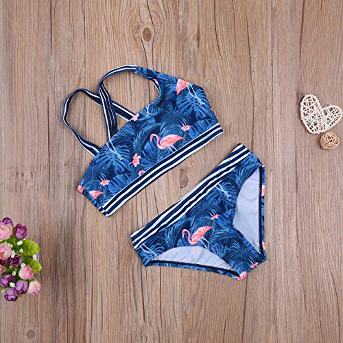 WangsCanis 2 piezas Infantil Playa del Niño Traje de Baño Bikini Set de dos Piezas Traje de Baño Traje de Baño Sujetador Top Slip Flamenco Azul Oscuro 8 años