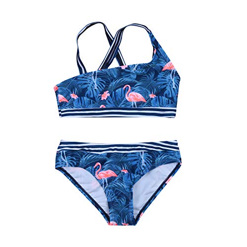 WangsCanis 2 piezas Infantil Playa del Niño Traje de Baño Bikini Set de dos Piezas Traje de Baño Traje de Baño Sujetador Top Slip Flamenco Azul Oscuro 8 años
