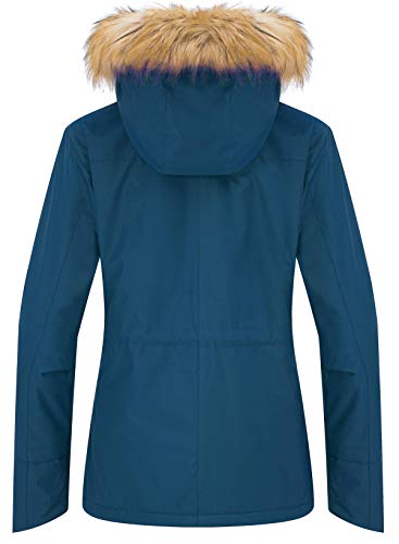 Wantdo Abrigo de Invierno Aislada con Vellón Chaqueta de Montaña de Senderismo Chaqueta Capucha con Pelo a Prueba de Viento Parka Snowboard de Esquí Exteriores para Mujer Azul Noche X-Large