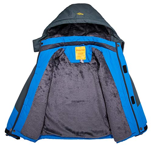 Wantdo Abrigo de Invierno Aislada con Vellón Chaquetas Capucha Desmontable a Prueba de Viento Parka Snowboard de Esquí Exteriores Chaquetas de Montaña de Senderismo para Niño Azul Lago Claro 128-134