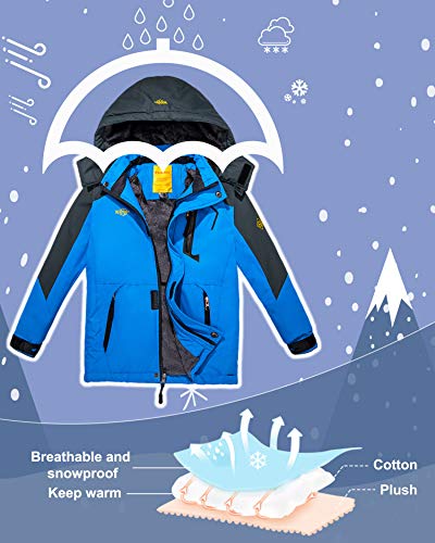 Wantdo Abrigo de Invierno Aislada con Vellón Chaquetas Capucha Desmontable a Prueba de Viento Parka Snowboard de Esquí Exteriores Chaquetas de Montaña de Senderismo para Niño Azul Lago Claro 128-134