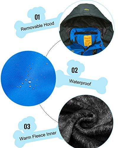 Wantdo Abrigo de Invierno Aislada con Vellón Chaquetas Capucha Desmontable a Prueba de Viento Parka Snowboard de Esquí Exteriores Chaquetas de Montaña de Senderismo para Niño Azul Lago Claro 128-134