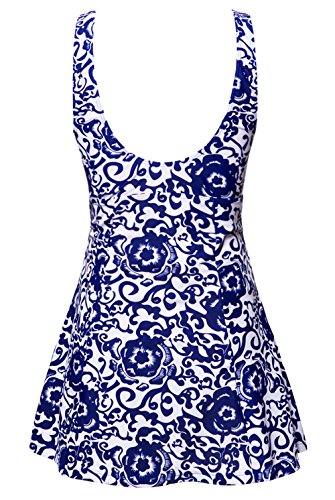 Wantdo Bañador Vestido de Playa Tankini con Falda 1 Pieza para Mujer Brillante Azul 44-46