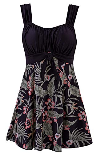 Wantdo Bañador Vestido de Playa Tankini con Falda 1 Pieza para Mujer Flor de Begonia 52-54