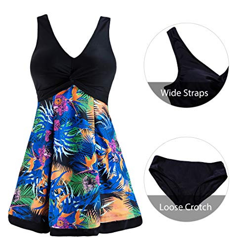 Wantdo Bañador Vestido de Playa Tankini con Falda 1 Pieza para Mujer Flor de Hoja 42-44