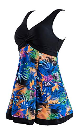 Wantdo Bañador Vestido de Playa Tankini con Falda 1 Pieza para Mujer Flor de Hoja 42-44