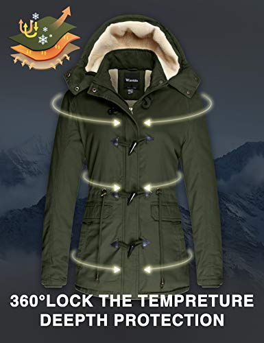 Wantdo Chaqueta Acolchada a Prueba de Viento Parka Casual Militar Exteriores Chaqueta Longitud Media Ajustado Parka de Moda Slim Fit Mujeres Verde Militar Medium