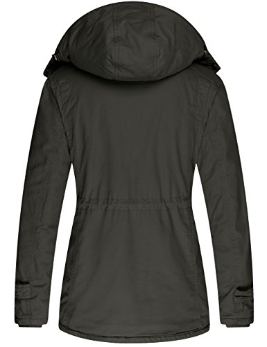 Wantdo Chaqueta Acolchada a Prueba de Viento Parka Casual Militar Exteriores Chaqueta Longitud Media Ajustado Parka de Moda Slim Fit Mujeres Verde Militar Medium