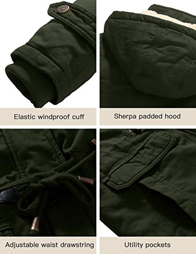 Wantdo Chaqueta Acolchada a Prueba de Viento Parka Casual Militar Exteriores Chaqueta Longitud Media Ajustado Parka de Moda Slim Fit Mujeres Verde Militar Medium