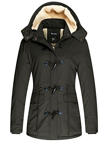 Wantdo Chaqueta Acolchada a Prueba de Viento Parka Casual Militar Exteriores Chaqueta Longitud Media Ajustado Parka de Moda Slim Fit Mujeres Verde Militar Medium