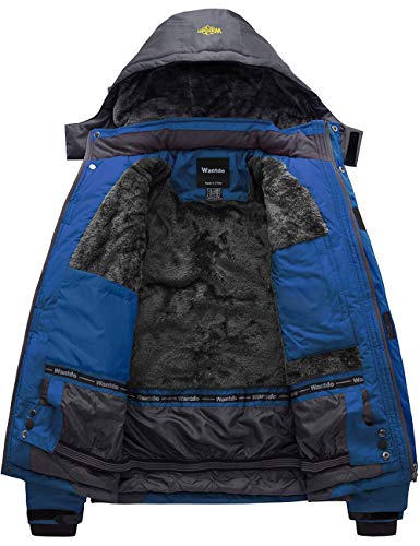 Wantdo Chaqueta de Esquí Montaña Impermeable Chaqueta Cálida Aislada con Vellón Abrigo para Exteriores Snowboard Parka con Capucha de Nieve Invierno para Hombre Gris Oscuro Medium