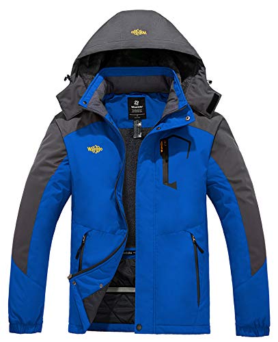 Wantdo Chaqueta de Esquí Montaña Impermeable Chaqueta Cálida Aislada con Vellón Abrigo para Exteriores Snowboard Parka con Capucha de Nieve Invierno para Hombre Gris Oscuro Medium