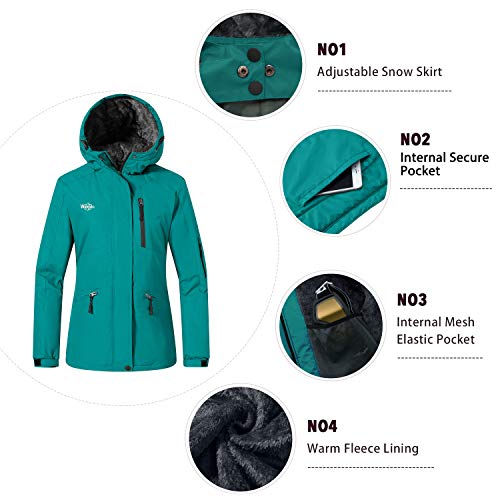 Wantdo Chaqueta de Esquí Snowboard Exteriores Chaqueta Impermeable a Prueba de Viento Abrigo Aislada con Vellón Invierno Parka de Montaña de Senderismo Deportiva para Mujer Azul Saboya Oscuro Medium