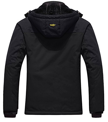 Wantdo Chaquetas de Esquí Impermeable Montaña Chaquetas Aislada con Vellón Cálida Invierno Abrigo Snowboard para Exteriores Parka de Nieve con Capucha para Hombre Negro Medium