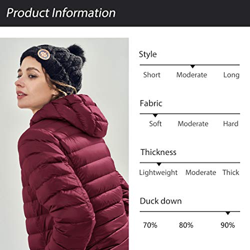 Wantdo Plumiferos Caliente Capucha Otoño Chaqueta de Pluma Corta Invierno Chaqueta de Plumón Ajustada de Moda Chaqueta de Pluma de Montaña Antiviento Mujer Rojo Vino Large