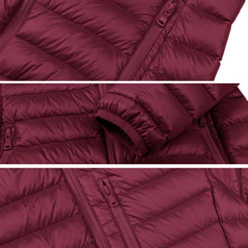Wantdo Plumiferos Caliente Capucha Otoño Chaqueta de Pluma Corta Invierno Chaqueta de Plumón Ajustada de Moda Chaqueta de Pluma de Montaña Antiviento Mujer Rojo Vino Large